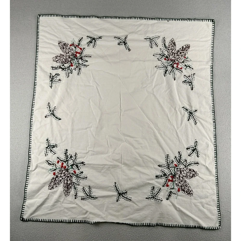 Vintage Embroidered Christmas Table Scarf 30
